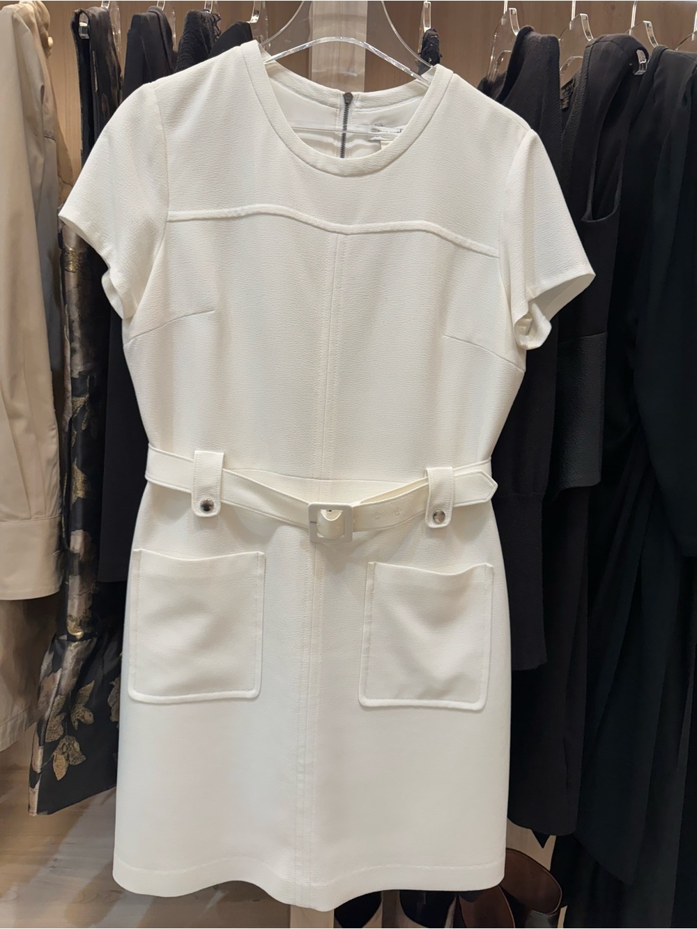Club Monaco White Short-Sleeve Belted Mini Dress